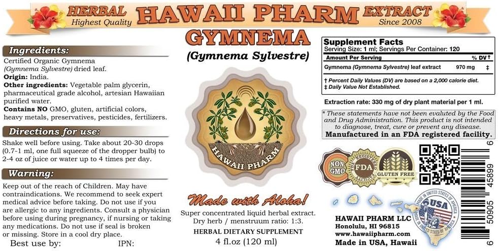 Hawaii Pharm Gymnema Liquid Extract Tincture - 120ml (4 fl oz) - görsel 2