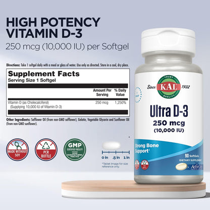 KAL Ultra Vitamin D3 10,000 IU (250 mcg) - 90 Softgels