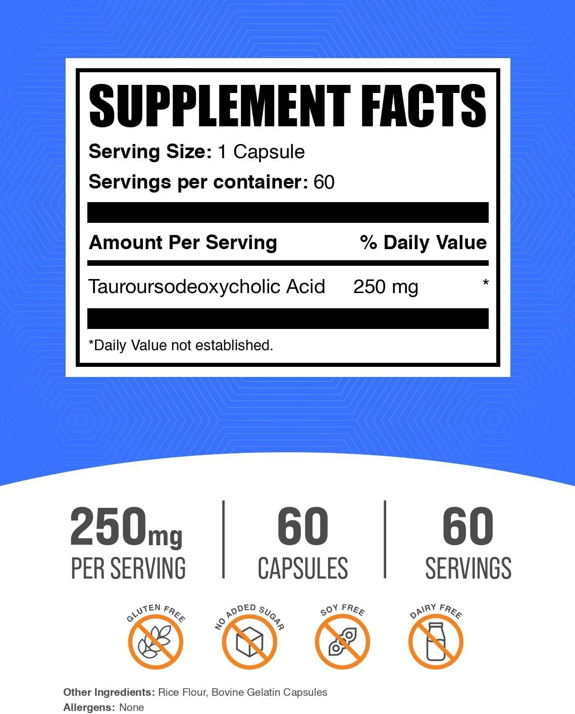 BulkSupplements.com TUDCA Capsules – Tauroursodeoxycholic Acid 250mg, Liver Support Supplement, 60 Capsules - görsel 2