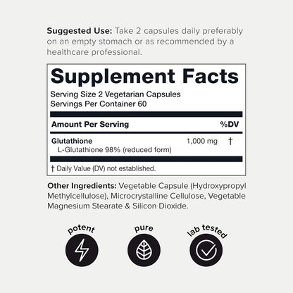 Toniiq Glutathione Capsules - 1000mg, 98%+ Purified, Non-GMO - 120 Capsules