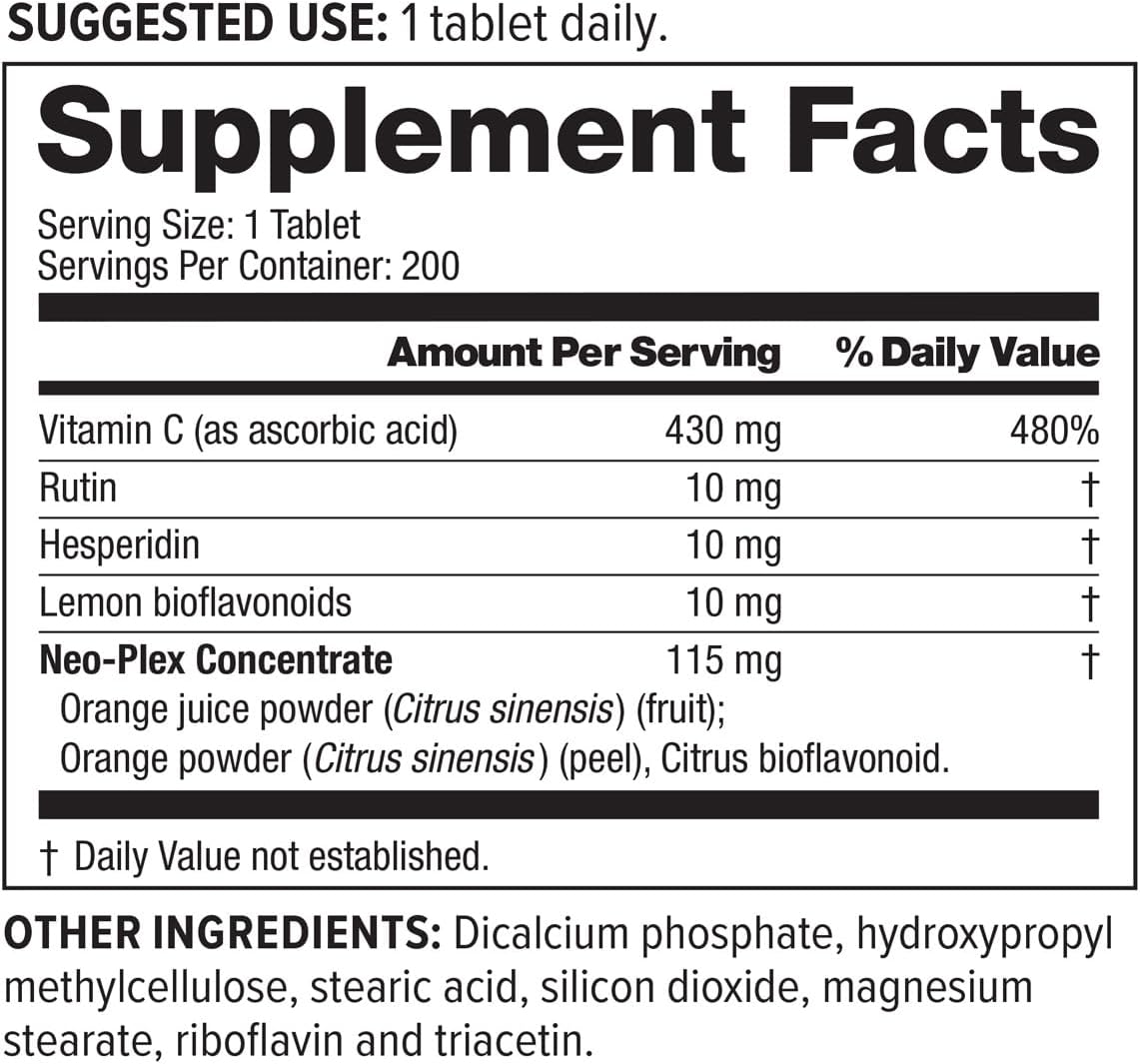 NeoLife Super C - Plant Based Vitamin C Supplement, 430mg with Rutin, Hesperidin & Bioflavonoids, 200 Tablets - görsel 6