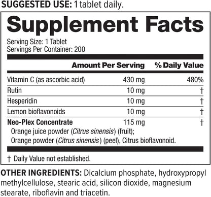 NeoLife Super C - Plant Based Vitamin C Supplement, 430mg with Rutin, Hesperidin & Bioflavonoids, 200 Tablets
