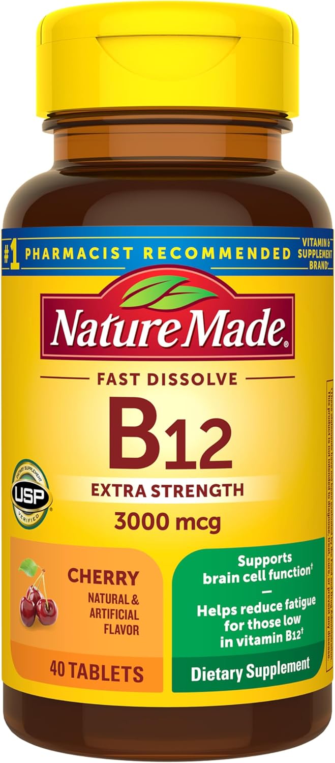Nature Made Vitamin B12 3000 mcg Sublingual Fast Dissolve Tablets, 40 Count - görsel 1