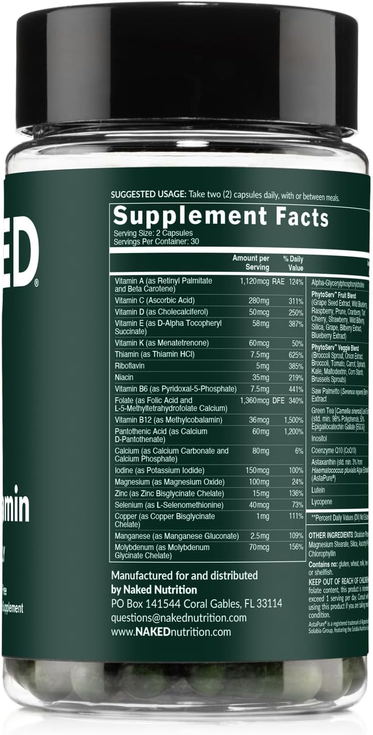 NAKED Men's Multivitamin – Daily Multivitamin for Men with Vitamins A, C, E, Selenium & Zinc – Gluten-free & Vegetarian – 60 Capsules - görsel 7