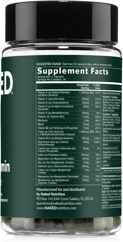 NAKED Men's Multivitamin – Daily Multivitamin for Men with Vitamins A, C, E, Selenium & Zinc – Gluten-free & Vegetarian – 60 Capsules
