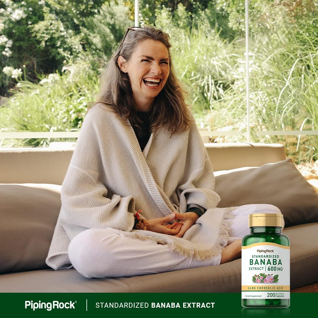 Piping Rock Banaba Leaf Extract Capsules - Standardised to 0.6 mg Corosolic Acid, Non-GM, Gluten-Free, 200 Quick-Release Capsules - görsel 6