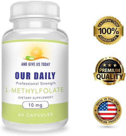 Daily Vites L-Methylfolate Supplement – 10 mg (10,000 mcg) – 5-MTHF Active Folate Capsules – 2 Month Supply