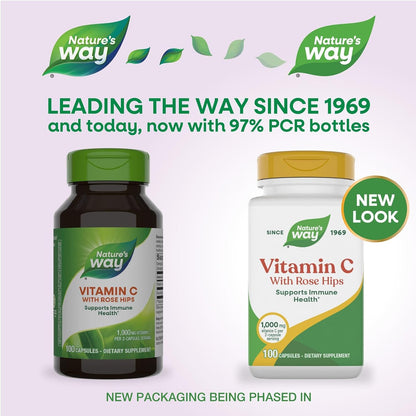 Nature's Way Vitamin C-500 with Rosehips, 1000 mg per Serving, 100 Capsules
