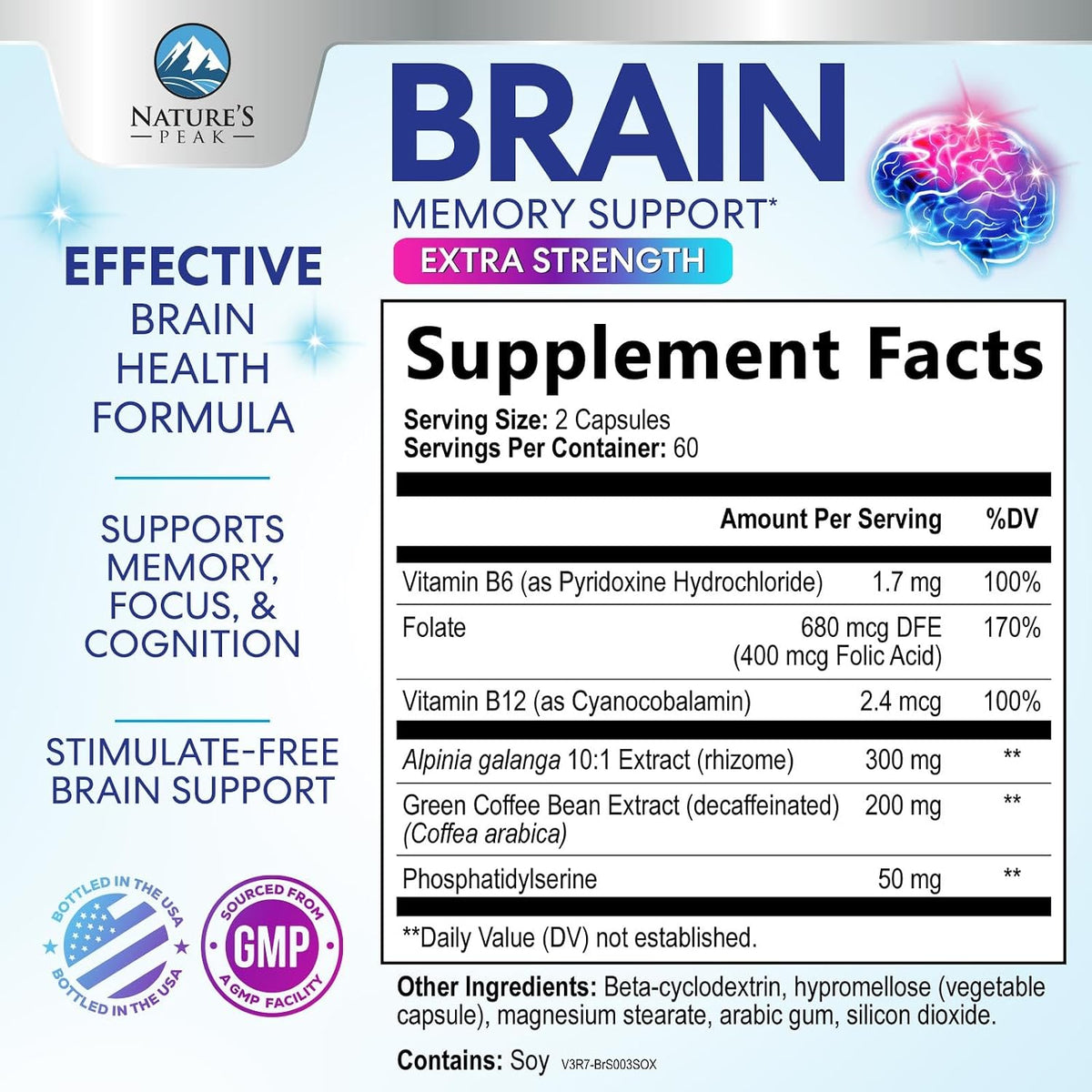 Nature's Peak Brain Memory Supplement - 3X Strength Nootropics for Concentration, Clarity & Focus Support - 120 Capsules - görsel 2
