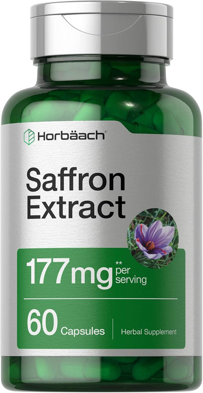 Horbäach Saffron Extract Capsules, 60 Capsules - Non-GMO, Gluten-free Food Supplement for Women and Men