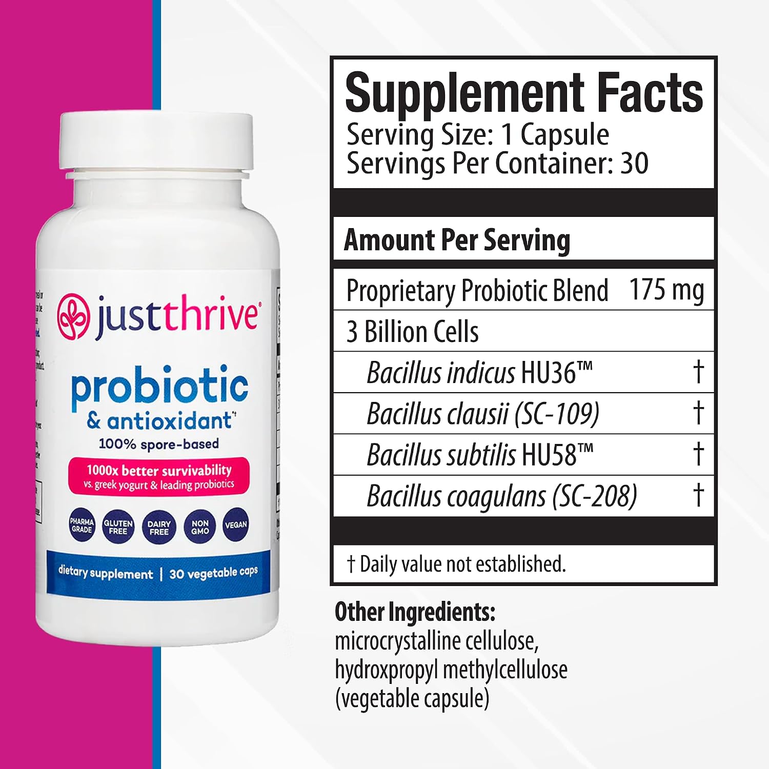 Just Thrive Probiotic & Antioxidant Supplement – 100% Spore-Based, 30 Capsules - görsel 2