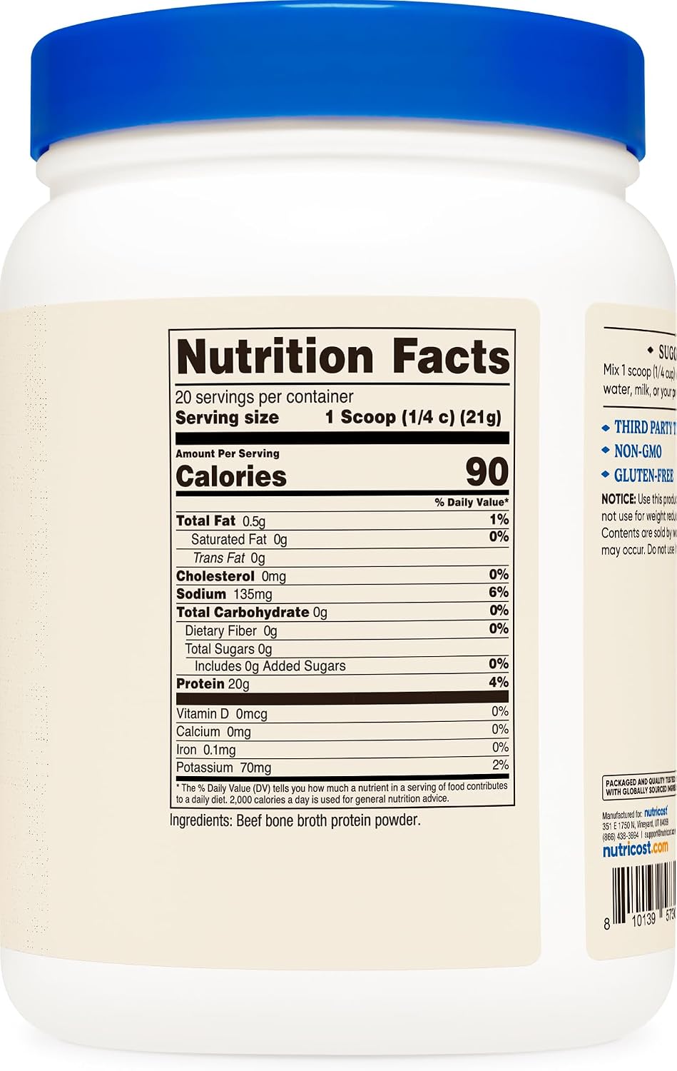 Nutricost Beef Bone Broth Protein Powder Unflavoured (20 Servings) - Gluten-free, GM-Free - görsel 5