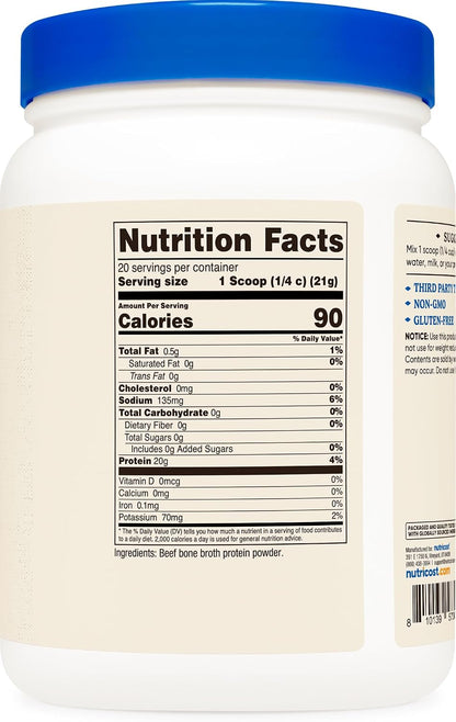 Nutricost Beef Bone Broth Protein Powder Unflavoured (20 Servings) - Gluten-free, GM-Free