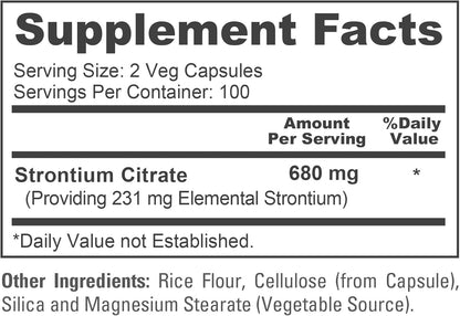 NusaPure Strontium Citrate 680 mg – 200 Veg Capsules – Vegan & Non-GMO