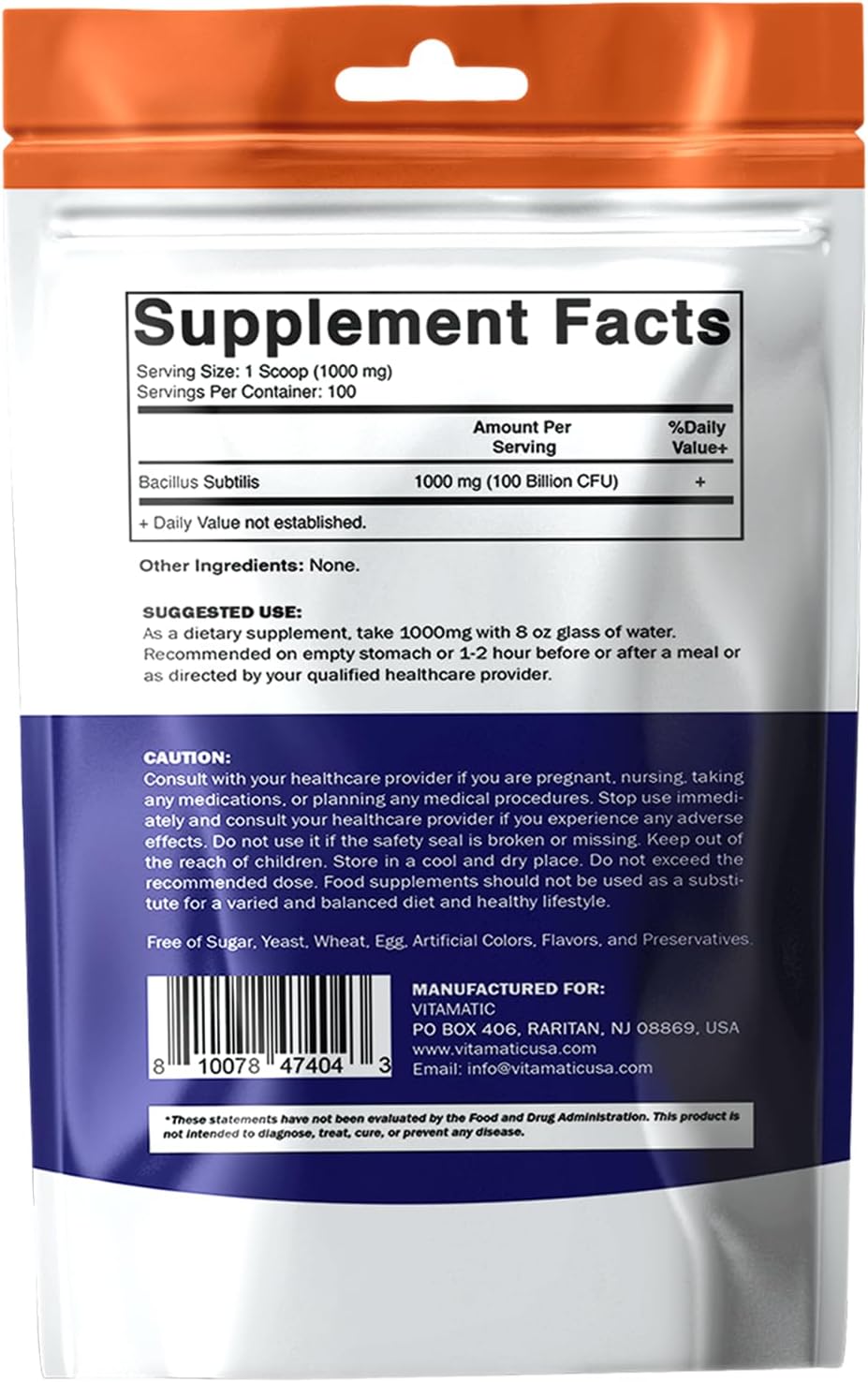 Vitamatic Bacillus Subtilis Pure Powder Probiotic Powder - Gut Health - 100 Gramme - 100 Servings - görsel 9