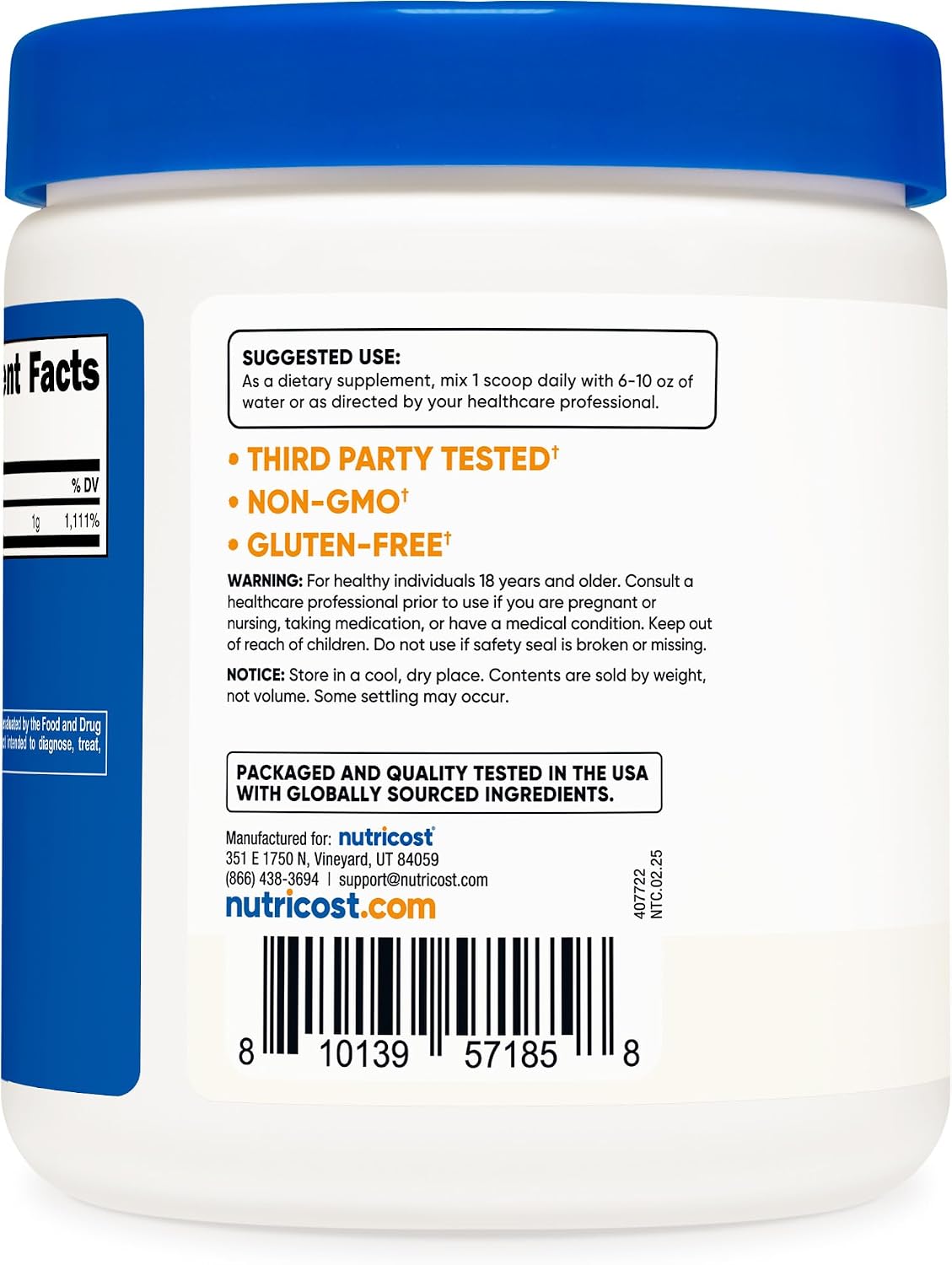Nutricost Pure Ascorbic Acid Powder (Vitamin C) 454g - görsel 4