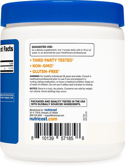 Nutricost Pure Ascorbic Acid Powder (Vitamin C) 454g
