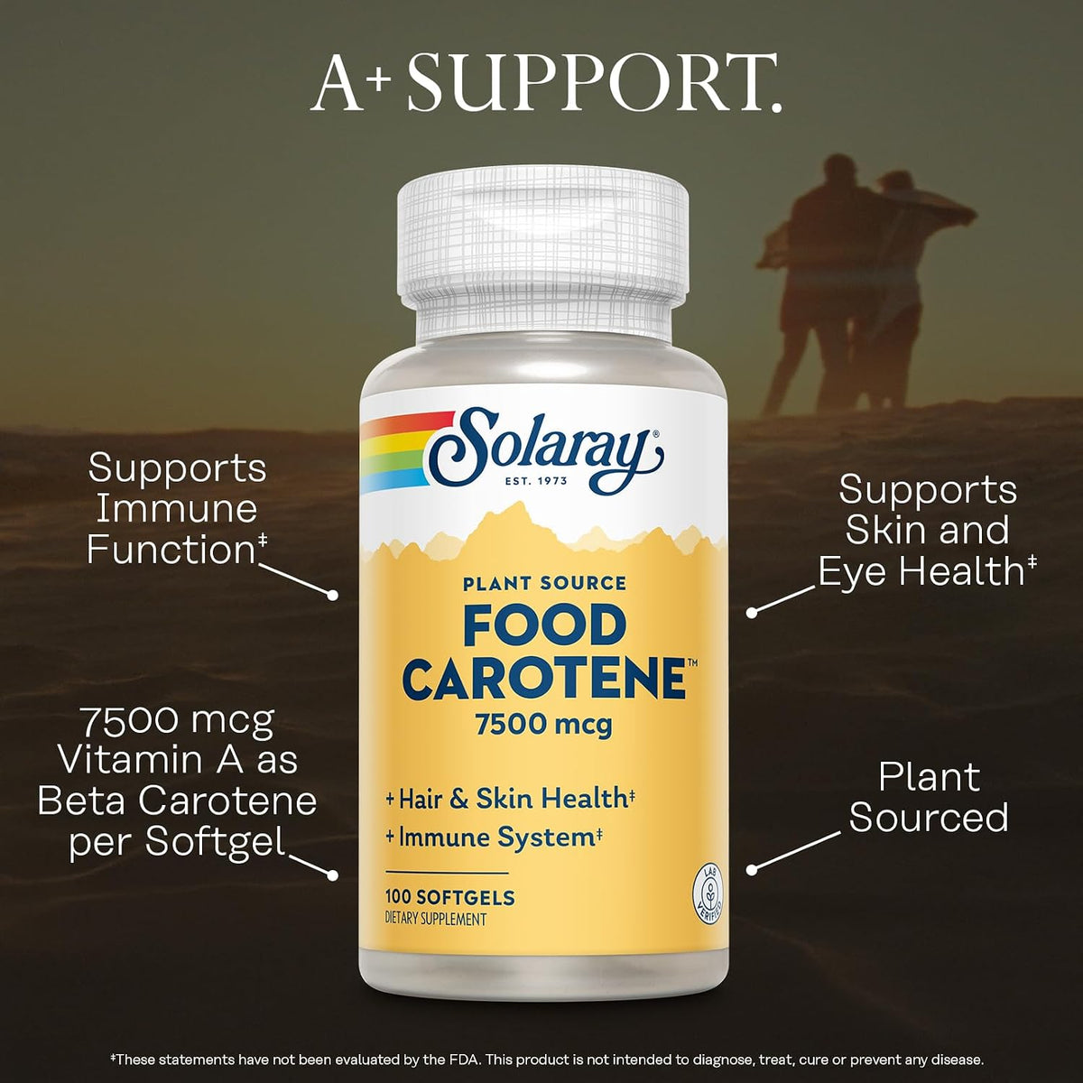 SOLARAY Food Carotene - Vitamin A as Beta Carotene 25000 IU, 100 Softgels - görsel 3