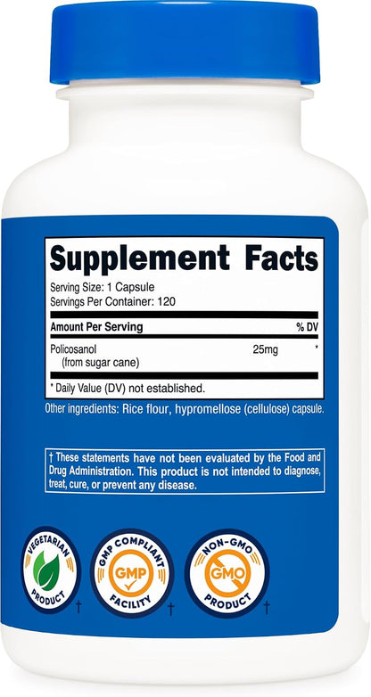 Nutricost Policosanol 25mg, 120 Capsules - Gluten-free, Non-GMO, and Vegetarian Friendly