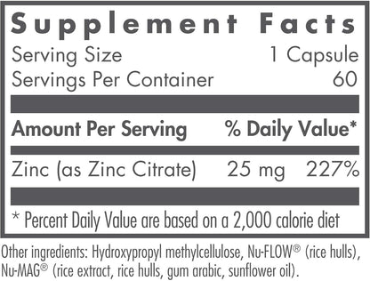 NutriCology Zinc Citrate – 25 mg, 60 Capsules