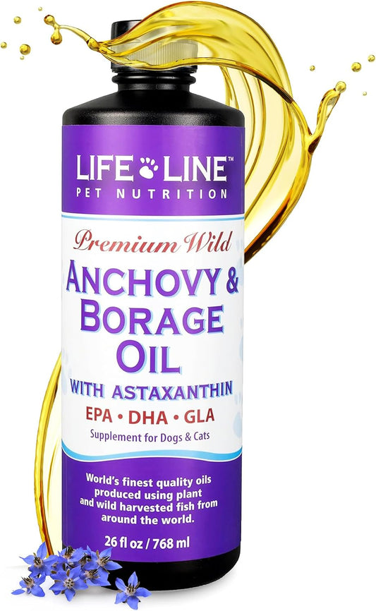 Lifeline Wild Anchovy & Borage Oil for Dogs | Omega-6 GLA Supplement for Skin Health, Allergies & Coat | Reduces Shedding, Itching & Inflammation – 770 ml
