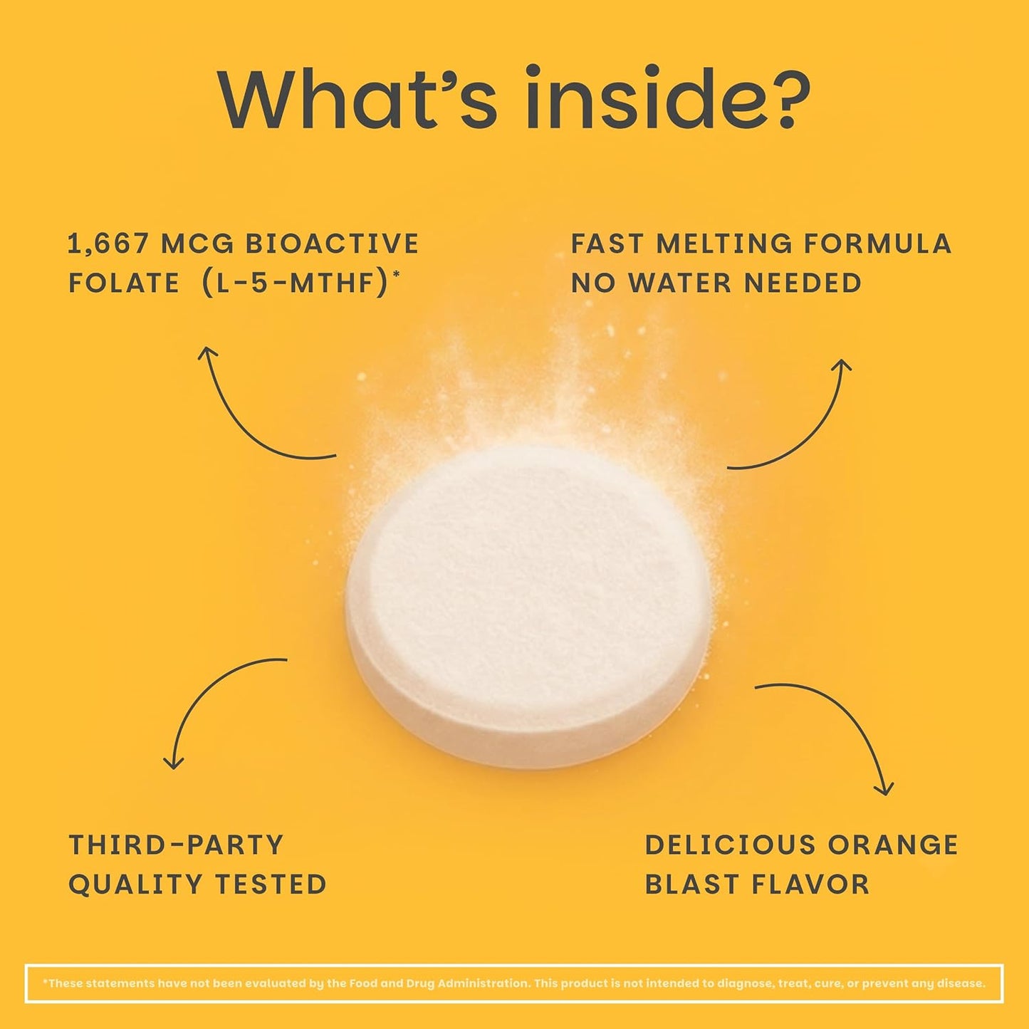 EZ Melts Dissolvable Folate - Methylated Folate Food Supplement - Orange Blast - 60 Tablets (1,667 mcg DFE) - görsel 4
