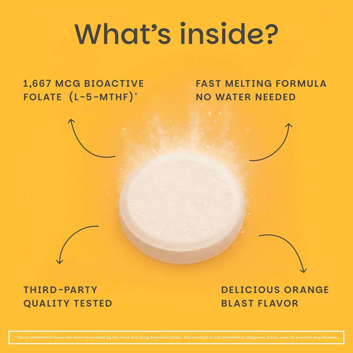 EZ Melts Dissolvable Folate - Methylated Folate Food Supplement - Orange Blast - 60 Tablets (1,667 mcg DFE) - görsel 4