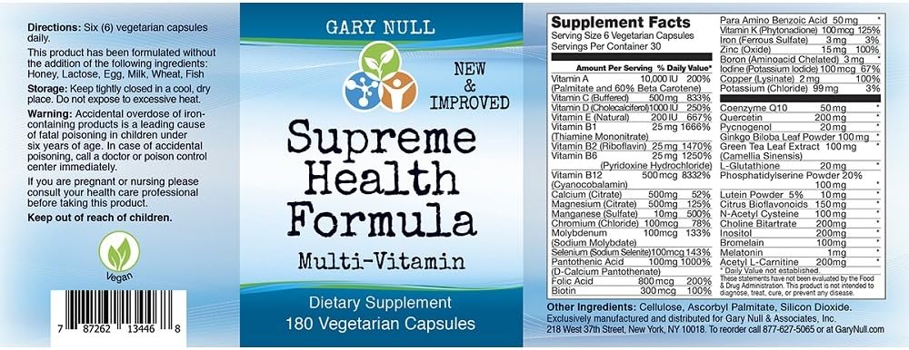 Gary Null Supreme Health Formula - Multivitamin and Mineral Food Supplement (180 Vegi-Capsules) - görsel 2