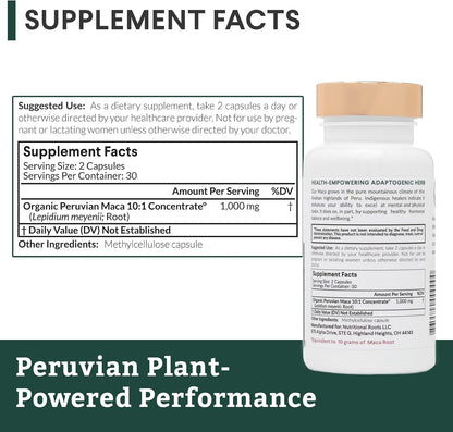 Organic Peruvian Maca Root – 60 Gelatinised Capsules (10:1 Extract)