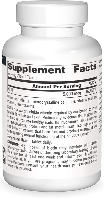 Source Naturals Biotin 5,000mcg High Potency B Vitamin - 200 Tablets