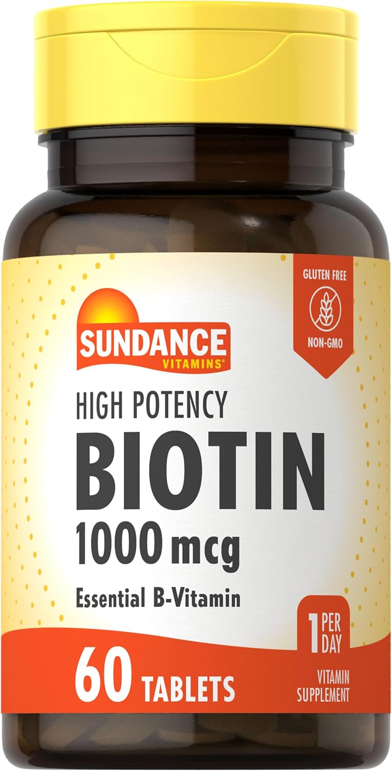 Sundance High Potency Biotin 1,000 mcg Supplement | Essential B Vitamin Tablets | Vegetarian, Non-GMO & Gluten-free - görsel 1