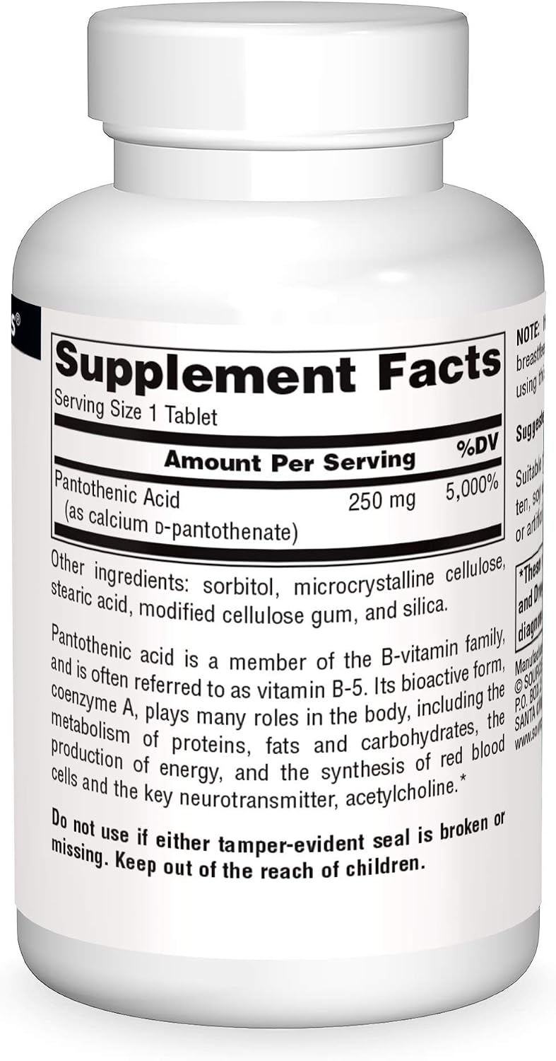 Source Naturals Pantothenic Acid 250 mg - Vitamin B5 Supplement, 100 Tablets - görsel 3