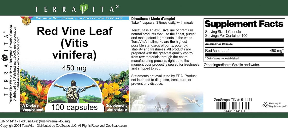 Red Vine Leaf (Vitis vinifera) - 450 mg, 100 Capsules - görsel 4