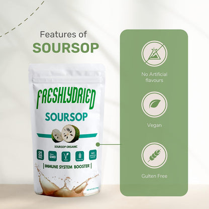 FreshlyDried Concentrated Soursop (Graviola) Powder – Immune Support with 40 Real Fruits – Non-GMO, Vegan – 170 g (17 Servings)