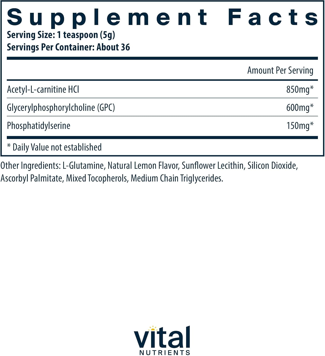 Vital Brain Powder - Phosphatidylserine, Acetyl-L-Carnitine, GPC - Lemon Flavour - 150g - görsel 2