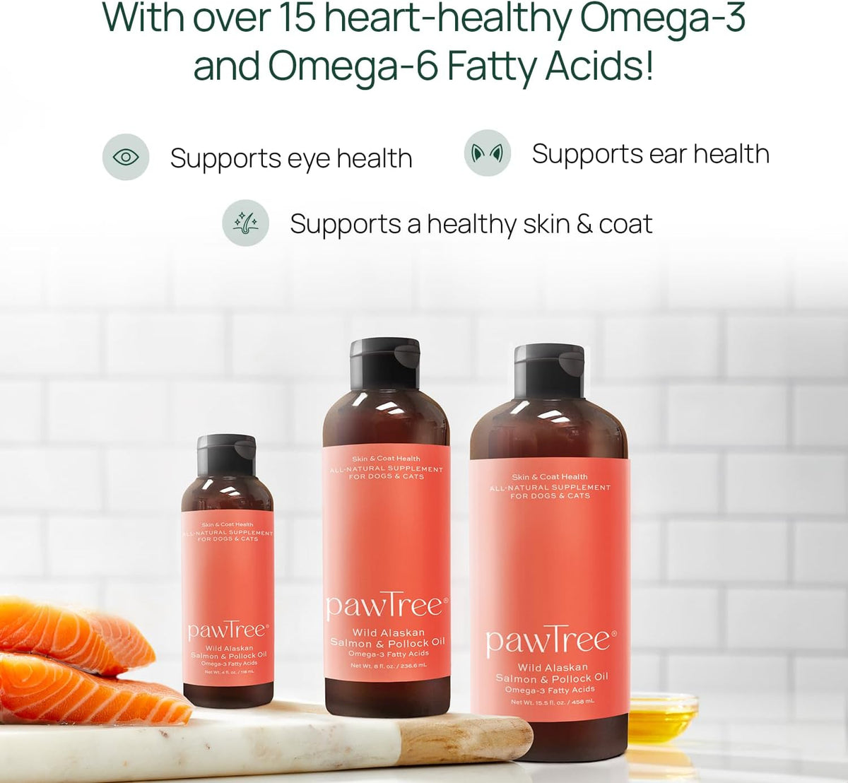 pawTree Salmon Oil for Dogs and Cats – Omega-3 & Omega-6 Supplement - görsel 3