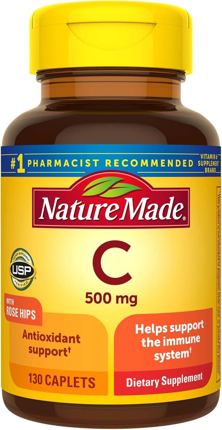 Nature Made Vitamin C 500 mg with Rose Hips Caplets, 130 Count - görsel 1