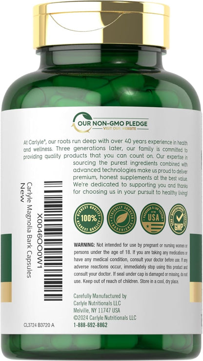 Carlyle Magnolia Bark | 180 Powder Capsules | Herbal Extract Supplement | Non-GMO, Gluten-free