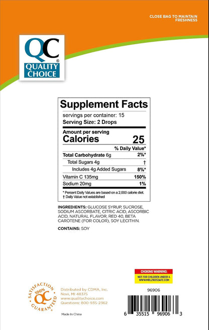 Quality Choice Vitamin C Drops, Citrus Flavour, 30 Count