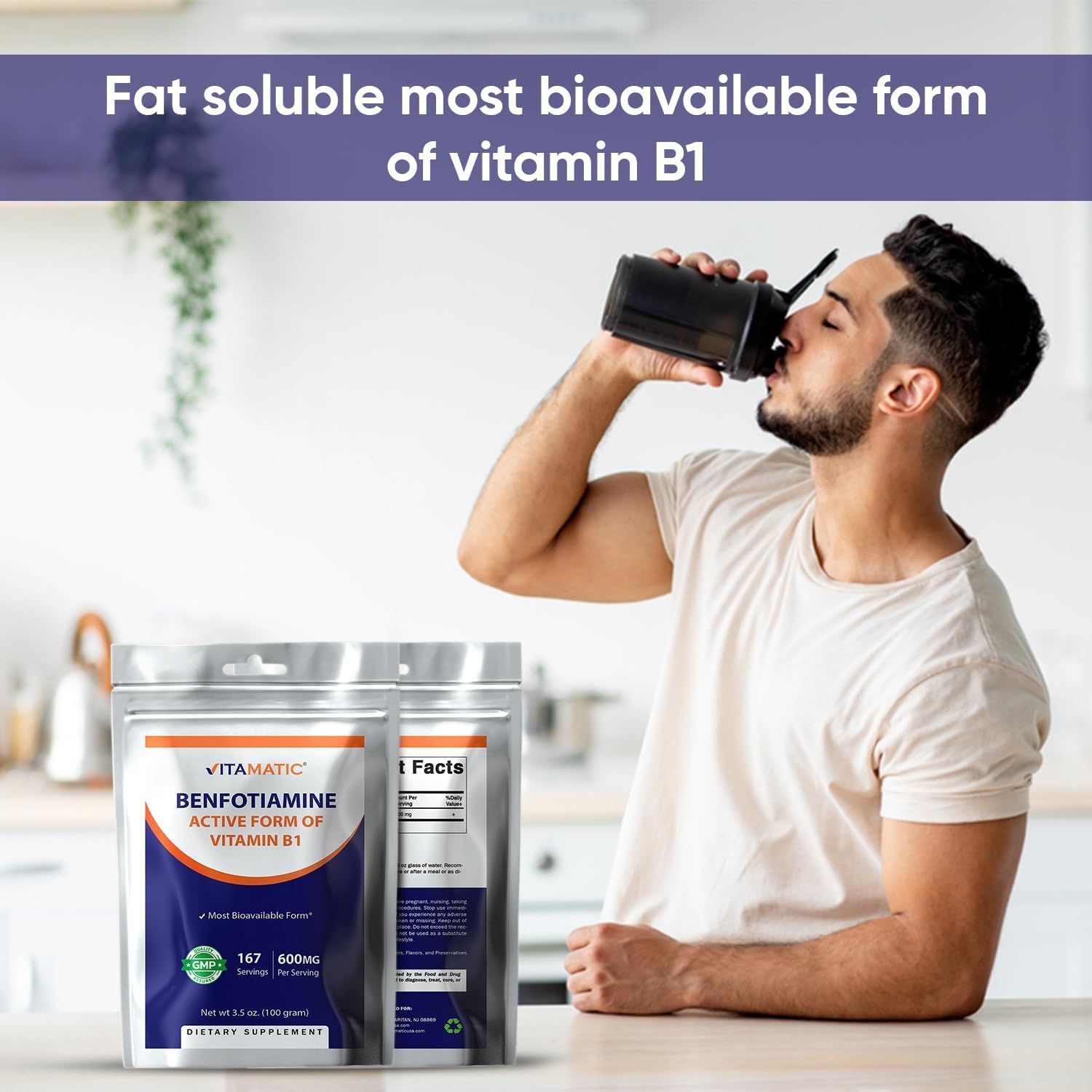Vitamatic Benfotiamine Pure Powder – Fat Soluble Vitamin B1, 600 mg per Serving, 100 g - görsel 8