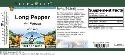 Long Pepper 4:1 Extract – 450 mg, 100 Capsules