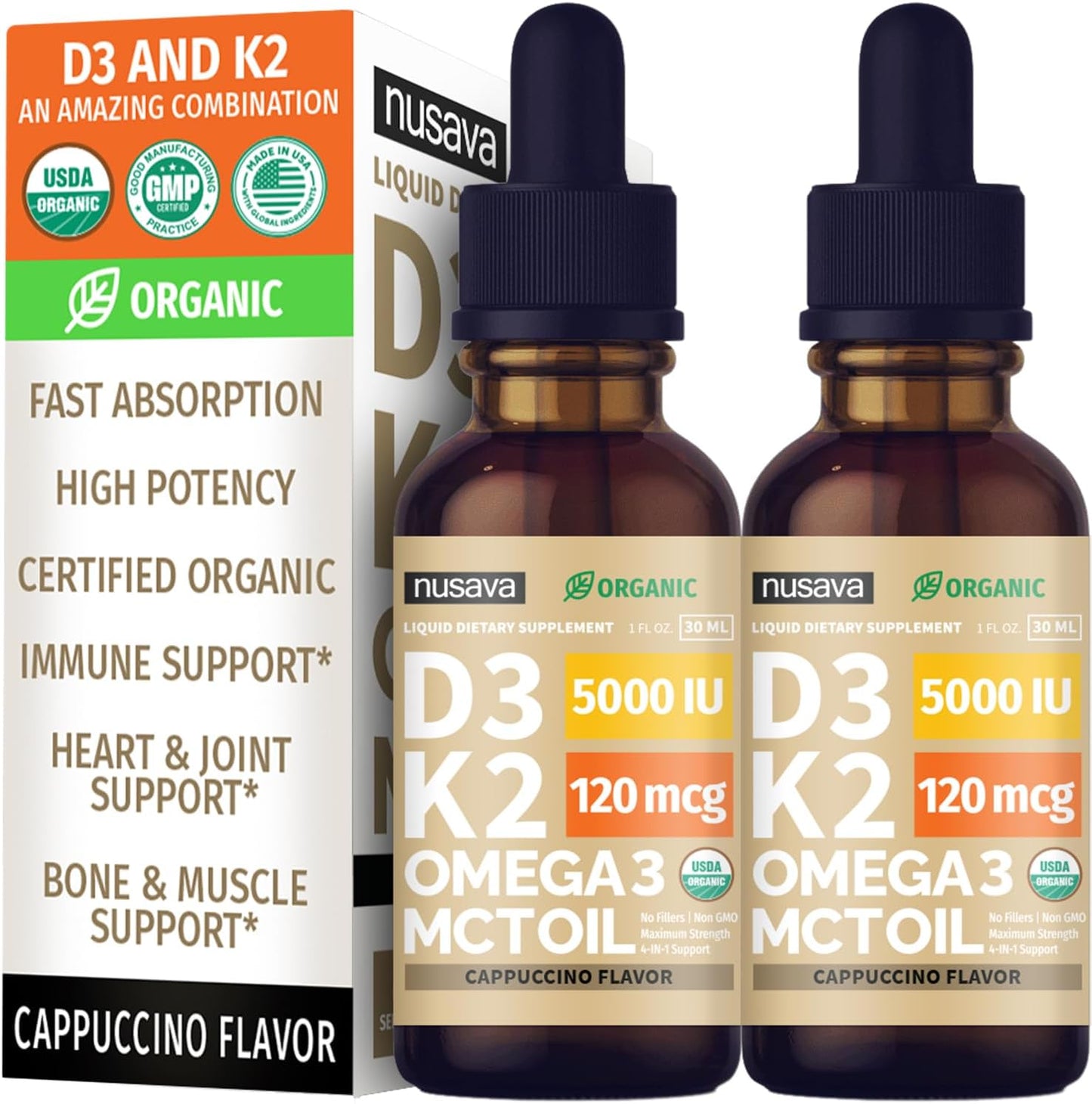 (2 Pack) Organic Vitamin D3 K2 Drops with MCT Oil & Omega-3 - Liquid Vitamin D3 5000 IU - K2 D3 Vitamin Supplement - Vitamin D Drops for Women & Men - No Fillers, Non-GM, GMP, Unflavoured (60 ml) - görsel 10
