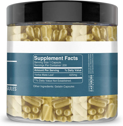 Earthborn Elements Yerba Mate Leaf 200 Capsules, Pure and Undiluted, No Additives – Image 3