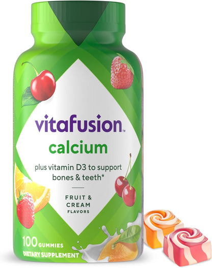 vitafusion Chewable Calcium Gummy Vitamins for Bone and Teeth Support, Fruit and Cream Flavour, 100 Count