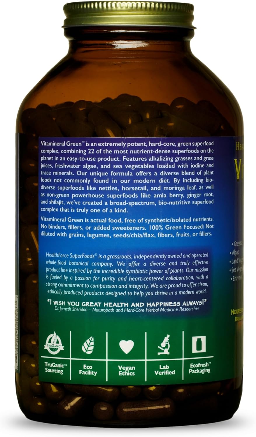 HEALTHFORCE SUPERFOODS Vitamineral Green - Organic Green Superfood Supplement for Immune & Thyroid Support - 400 Capsules - görsel 3