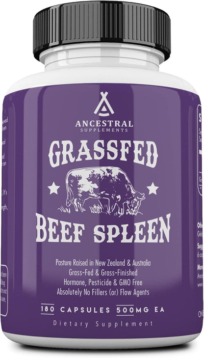 Ancestral Supplements Grass Fed Beef Spleen Food Supplement - 3000mg, 180 Capsules
