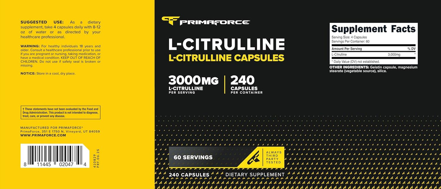 Primaforce L-Citrulline 3000mg, 240 Capsules - görsel 5