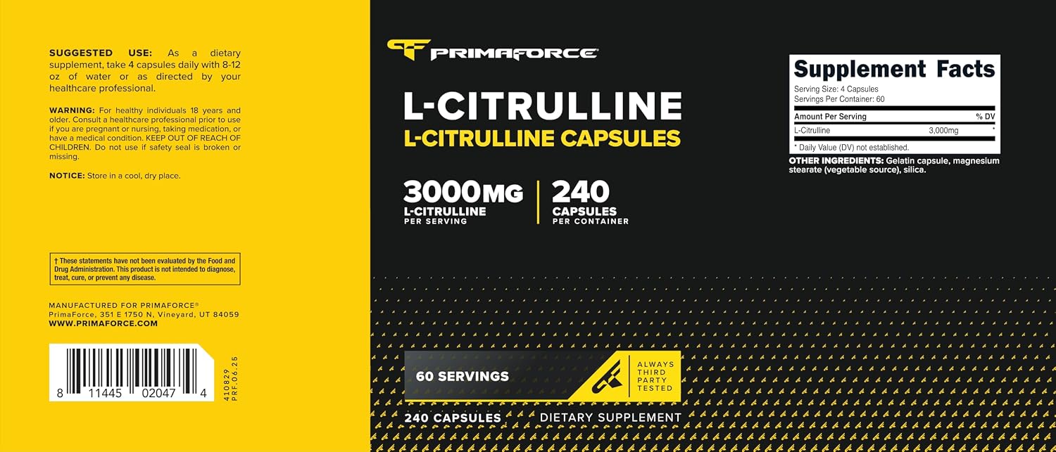 Primaforce L-Citrulline 3000mg, 240 Capsules - görsel 5