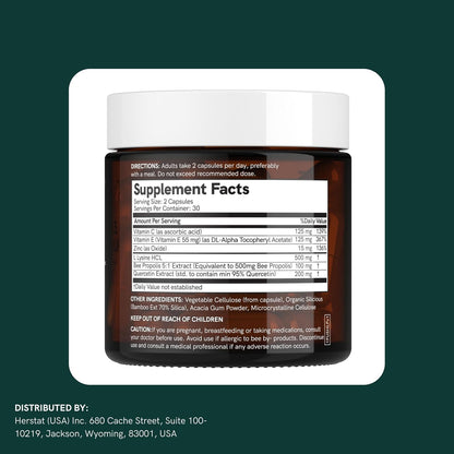 Dr Sosnowski's L-Lysine & Propolis Supplements | High Potency L-Lysine Immune Support Formula with 5:1 Propolis Extract, Quercetin, Vitamin C, Vitamin E and Zinc