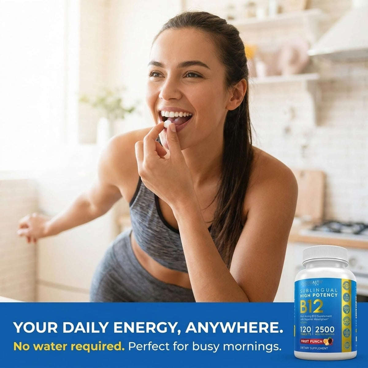 Energy-Boosting Vitamin B12 Sublingual Tablets | Quick Dissolve Vegan B12 with Methylcobalamin, 120 Fruit Punch Tablets - görsel 4